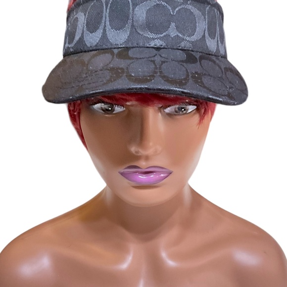 Coach Black Visor Hat with Signature Motif Leather Adjust Strap - Picture 7 of 16